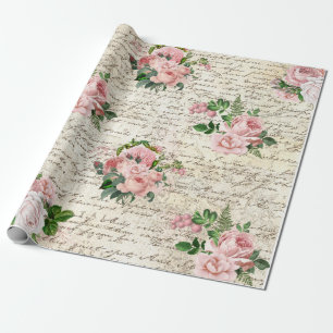 Vintage Rosa-Rosa-Rose Alte Buchstabendekoupage Geschenkpapier