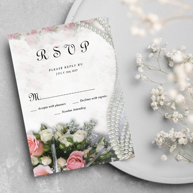 Vintage Rosa-Rosa-UAWG Einladung (Vintage chic pink white rose floral RSVP )