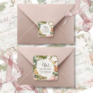 Vintage Rosa Rose Floral Monogramm Rücksendeadress Runder Aufkleber