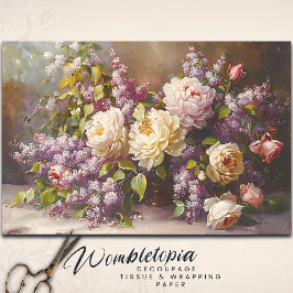Vintage rosa Rose und Lilac Bouquet Blumendekoupag Seidenpapier