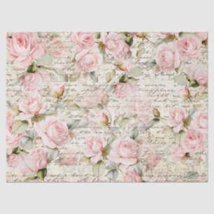 Vintage Rosa Rosen Alte Buchstabendekouation Seidenpapier