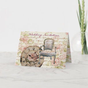 Vintage-Rosa-Rosen-Blumen-Steampunk-Hochzeit Einladung