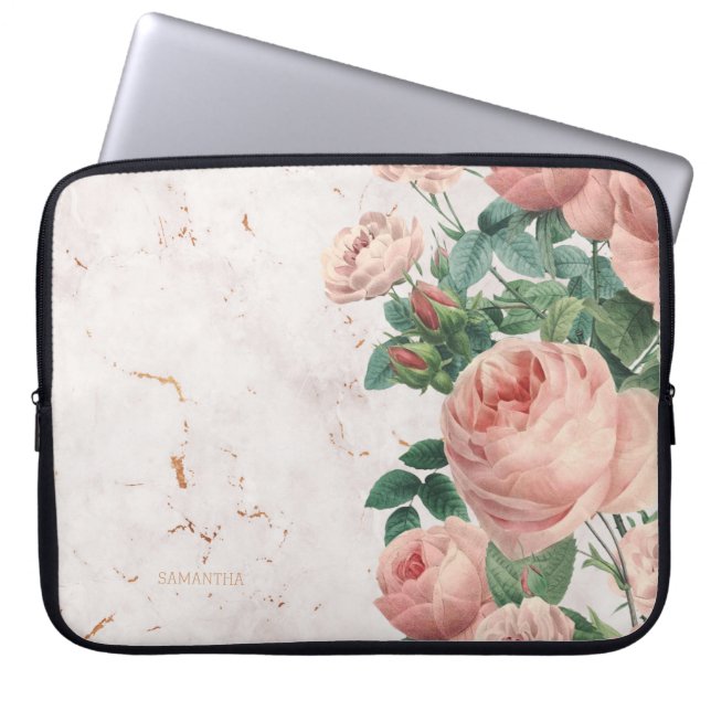 Vintage rosa Rosen-Blumenmarmorgewohnheit Laptopschutzhülle (Vorderseite)