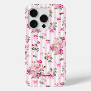Vintage rosa Rosen Coquette-Schleife Streifen    Case-Mate iPhone Hülle
