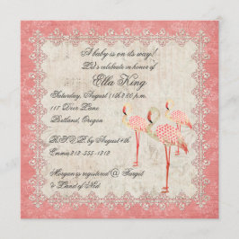 Vintage rosa Rosen-Flamingo-Baby-Einladung Einladung