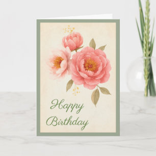 Vintage-Rosa-Rosen Florale Happy-Birthday-Karte Karte