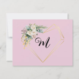 Vintage Rosa Rosen Goldenes Herz Monogramm Feiertagskarte