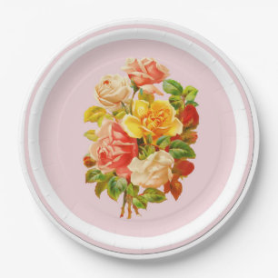 Vintage-Rosa-Rosen-Party-Papierplatte Rosa Pappteller