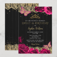 Vintage rosa Rosen Schwarz Gold Spitze Sweet 16 