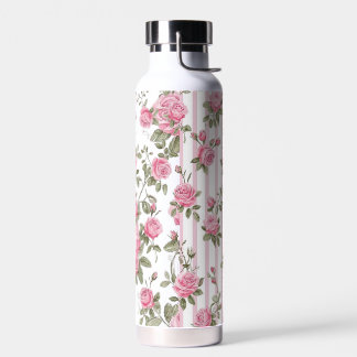 Vintage-Rosa-Rosen Shabby-Chic-Streifen Muster Cas Trinkflasche