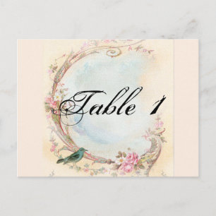 Vintage-Rosa-Rosen- und Rotkehlchen-Hochzeitstisch Postkarte