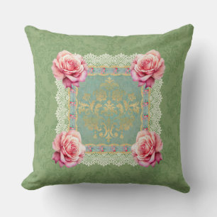 Vintage rosa Rosen verblasste Damaskusdesign Kissen