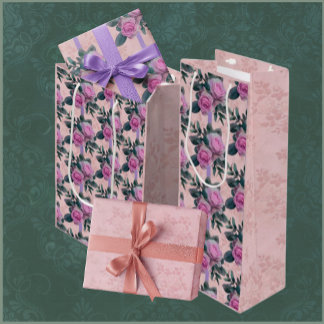 Vintage rosa Rosen verschleiert Damasketbeutel Geschenktüte Für Weinflaschen