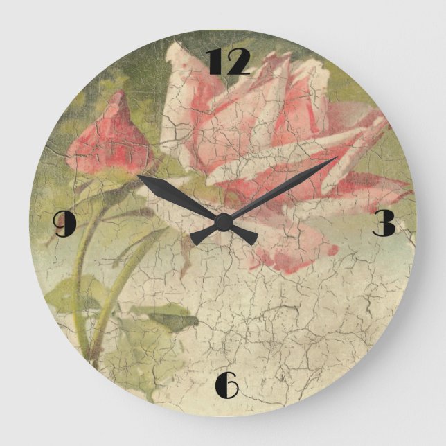 Vintage rosa Rosen-Wand-Uhr Große Wanduhr (Vorderseite)