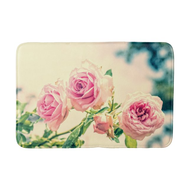 Vintage-Rosa Rosenblüten Badematte (Vorderseite)
