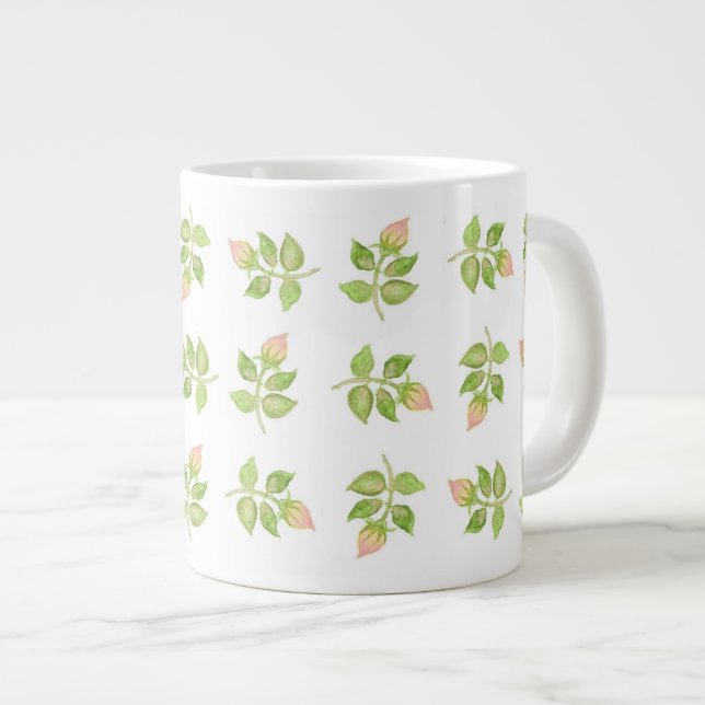 Vintage rosa Rosenknospe Jumbo-Tasse (Vorderseite Rechts)