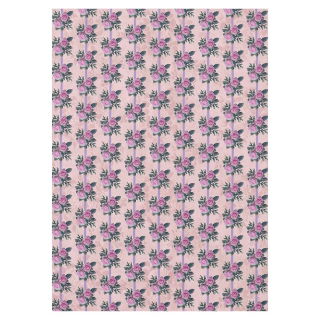 Vintage rosa Rosenlavender Ribbons verblasste Dama Tischdecke (Vorderseite)
