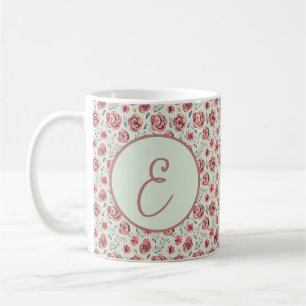 Vintage-Rosa-Rosenmuster-Monogramm Kaffeetasse