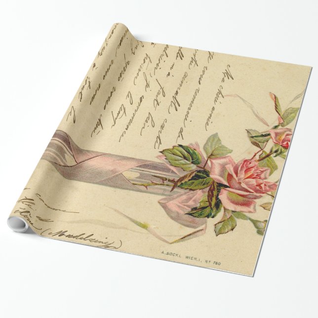 Vintage Rosa Roses Geschenkpapier (Ungerollt)