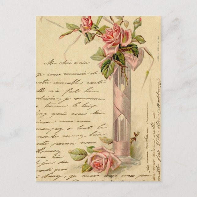 Vintage Rosa Roses Postkarte (Vorderseite)
