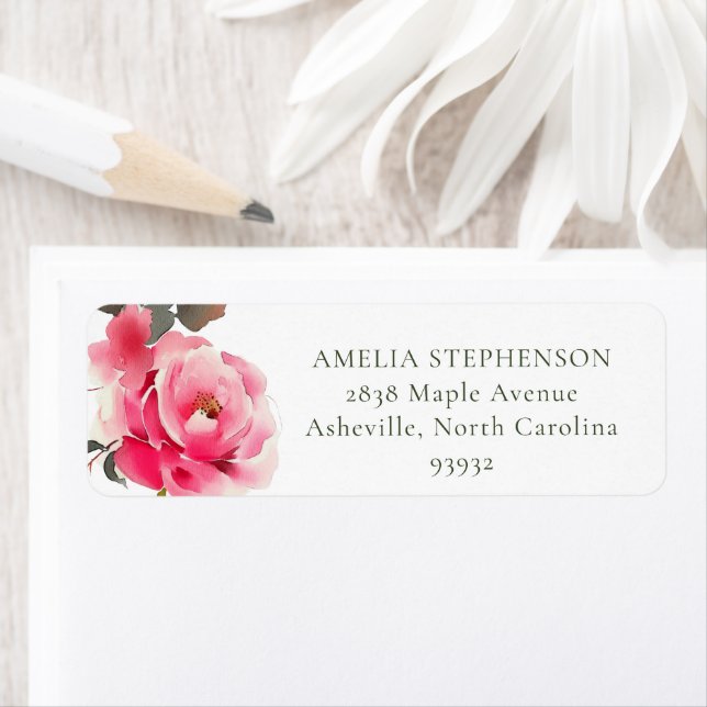 Vintage rosa Rote Rosen Aquarellfarben-Rücksendead (Insitu)