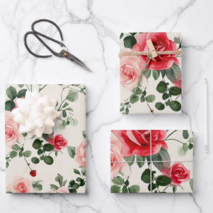 Vintage rosa Rote Rosen Muttertag Geschenkpapier Set
