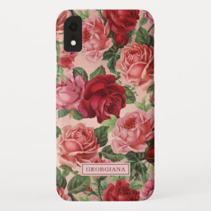 Vintage rosa roter Rosen floral personalisierter N Case-Mate iPhone Hülle