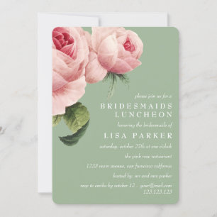 Vintage-Rosa-Sage-Brautjungfern-Lunch-Hochzeit Einladung