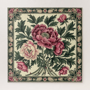 Vintage Rosa & Salbeigrün Pfingstrose von William Puzzle