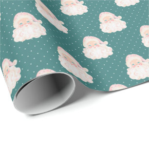 Vintage-Rosa-Santa-Teal-Weihnachtspapier Geschenkpapier