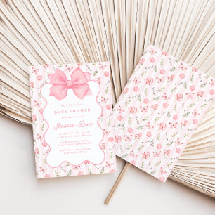 Vintage-Rosa-Schleife Elegante Rosen Baby Shower Einladung