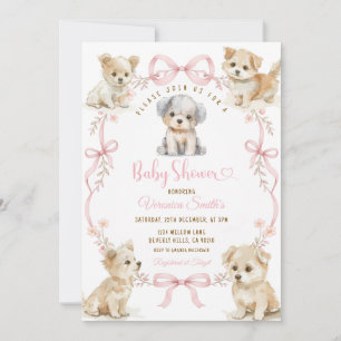 Vintage-Rosa-Schleifen-Hund-Baby-Party Süße Puppy- Einladung