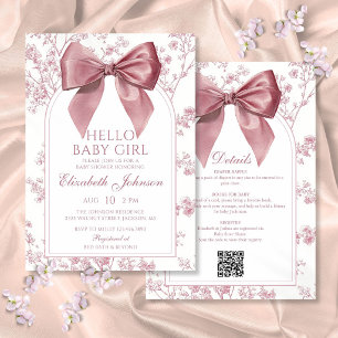 Vintage Rosa Schleifen Mädchen Baby Shower Alles i Einladung
