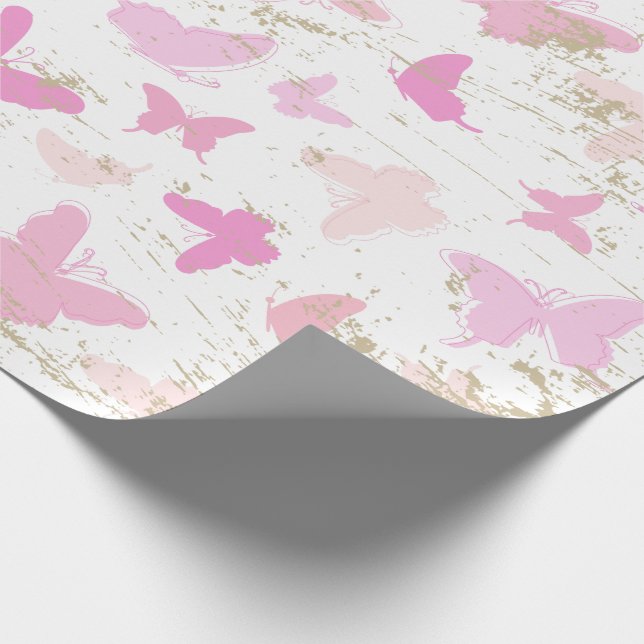 Vintage rosa Schmetterlinge AOP Geschenkpapier (Ecke)