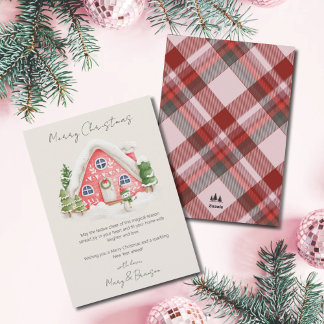 Vintage-Rosa-Schriftzug-Dorf Nicht-Foto-Weihnachte Feiertagskarte