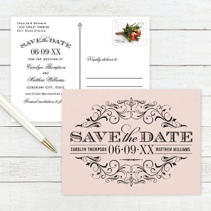 Vintage-Rosa-Schwarz-Rocken-Save-the-Date Ankündigungspostkarte