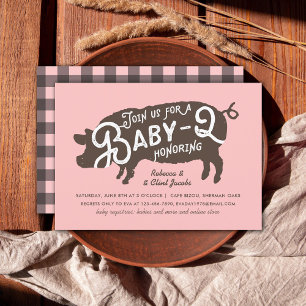 Vintage Rosa Schwein Baby-Q BBQ Babyparty Einladung