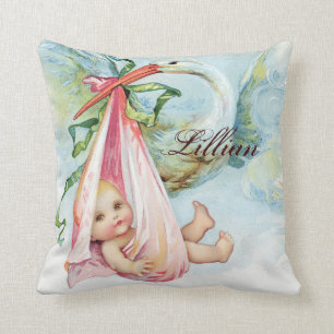 Vintage-Rosa-Storch-Kinderzimmer-Kissen Kissen