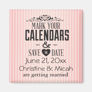 Vintage rosa Streifen Save the Date Magnet