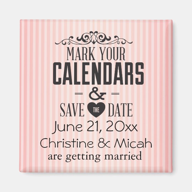 Vintage rosa Streifen Save the Date Magnet (Vorne)