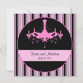 Vintage, rosa Streifen und Kronleuchter Einladung