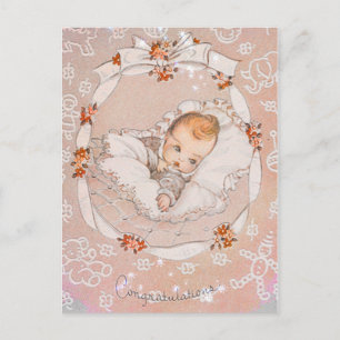 Vintage Rosa Süßes Baby Postkarte