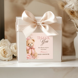 Vintage-Rosa-Teddybär-Baby-Shower-Dankeschön Quadratischer Aufkleber