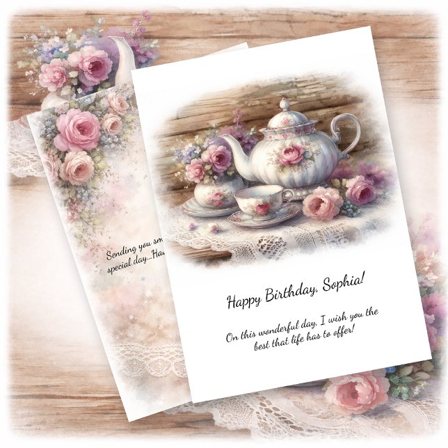 Vintage-Rosa-Teeservice-Geburtstag | Einladung (Von Creator hochgeladen)