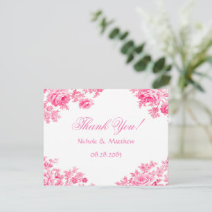 Vintage-Rosa-Toile-Blumen-Hochzeit Dankeskarte