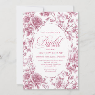 Vintage rosa Toile-Rosen-Brautparty-Einladung Einladung