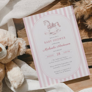 Vintage Rosa Toile Schaukelpferd Mädchen Baby-Part Einladung