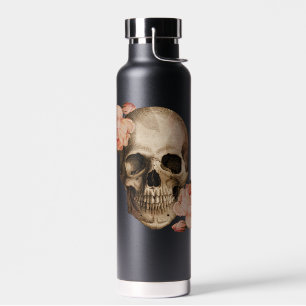 Vintage-Rosa-Totenkopf-Collage-Wasserflasche Trinkflasche