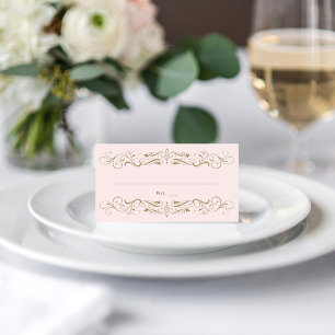 Vintage Rosa und Antikes Gold Schwungvolle Hochzei Platzkarte