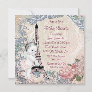 Vintage Rosa und Aquamarin Blue Paris Baby Dusche Einladung